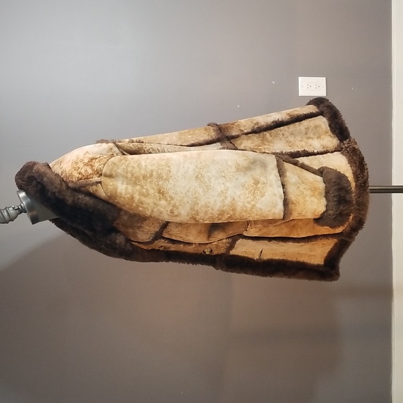 Sheepskin mens coat from Sears vintage brown tan size 44 unique mottled leather - Picture 3 of 17